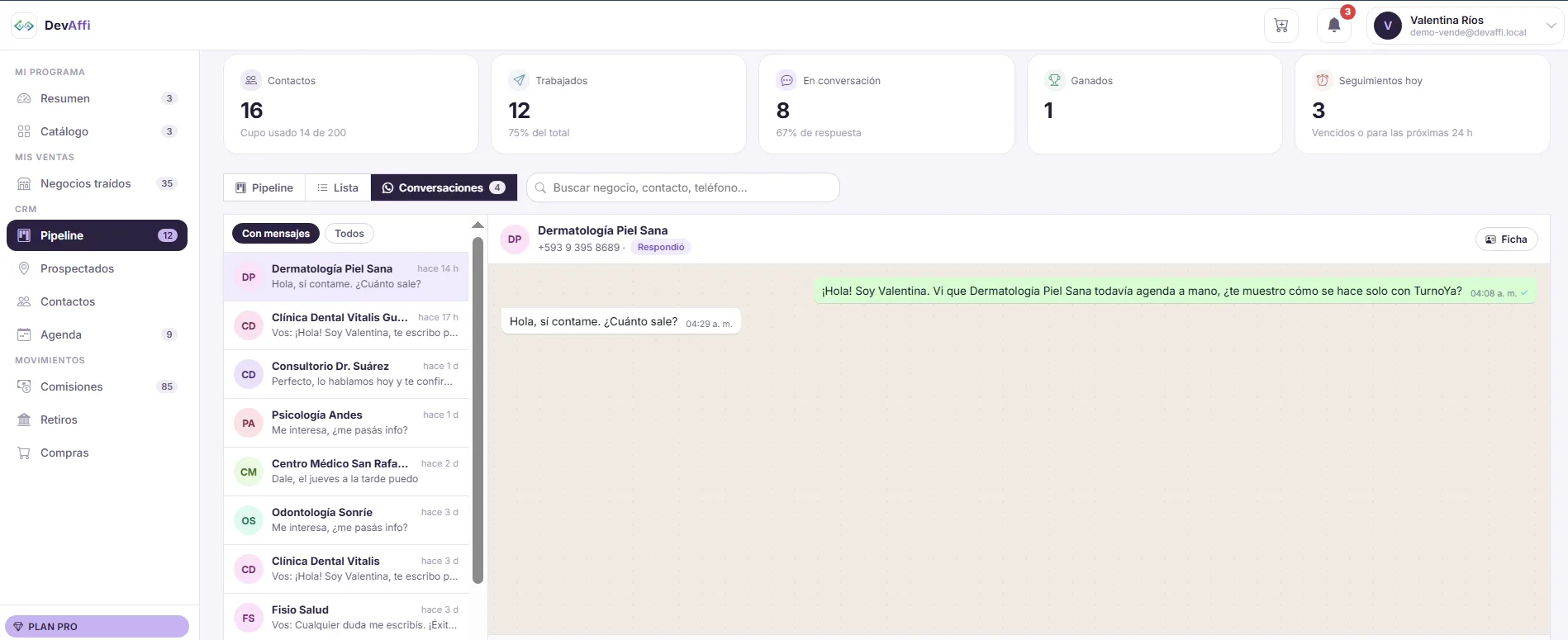Conversaciones de WhatsApp con los negocios, dentro del mismo CRM